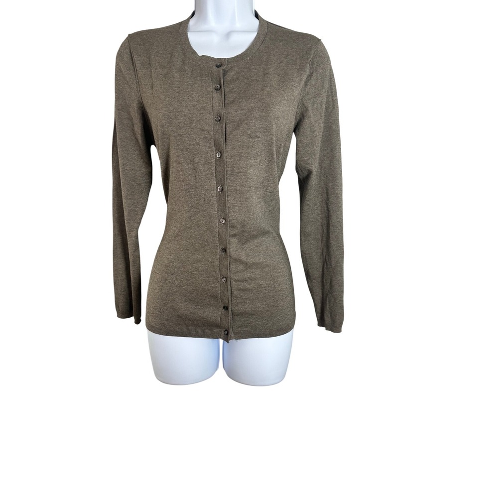 Banana Republic Women M Taupe Brown Silk Cotton Blend Button Front Cardigan